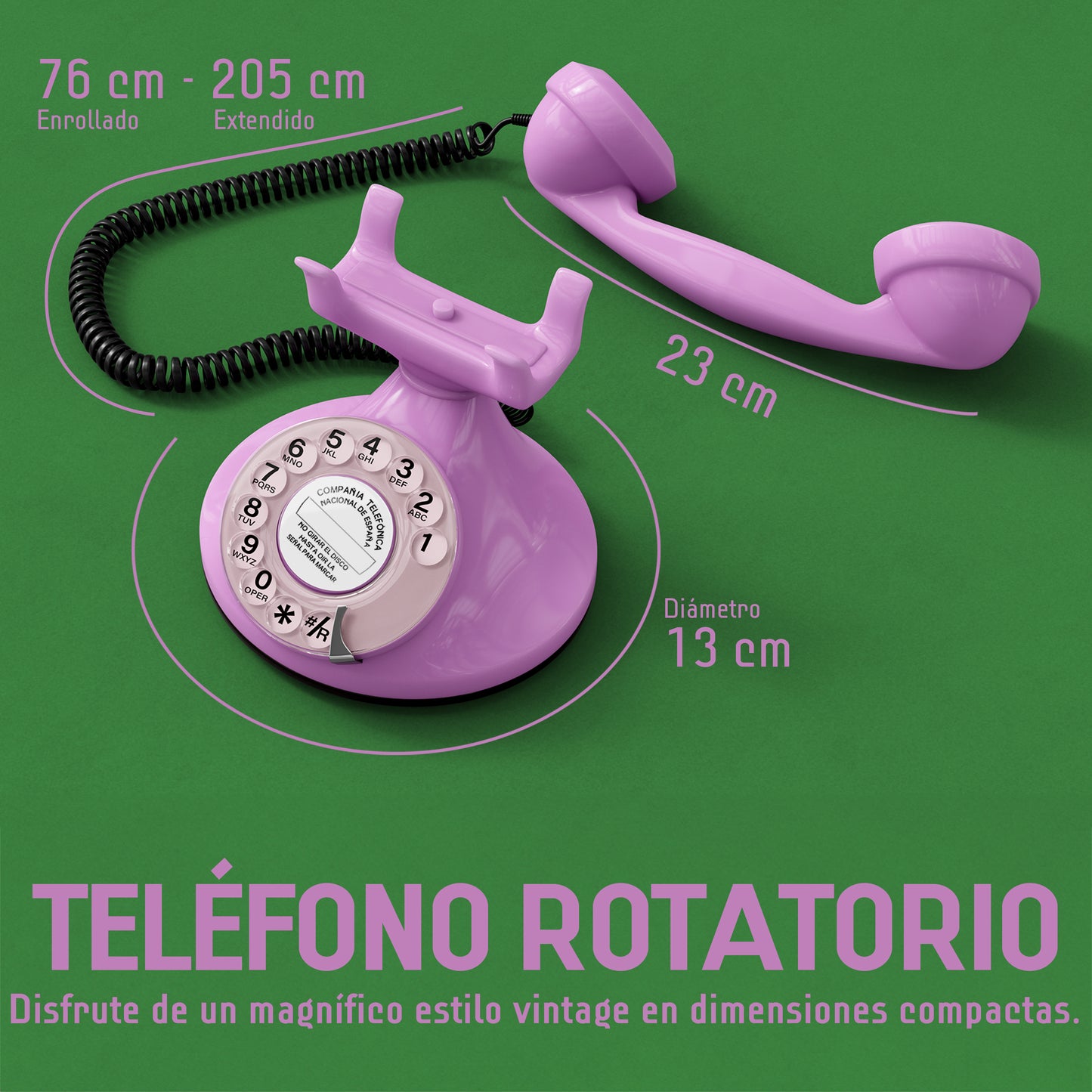 Opis Technology FunkyFon Cable Pink | 1920er Vintage Wählscheibentelefon mit elektronischer Klingel