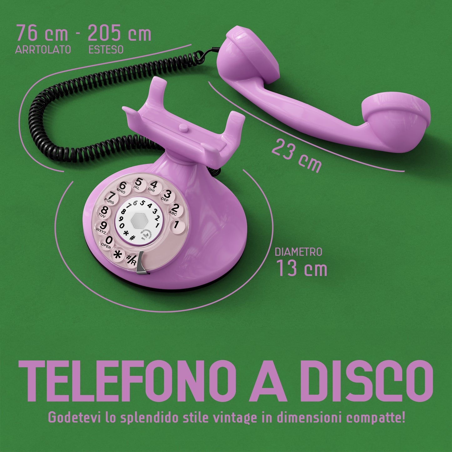 Opis Technology FunkyFon Cable Pink | 1920er Vintage Wählscheibentelefon mit elektronischer Klingel