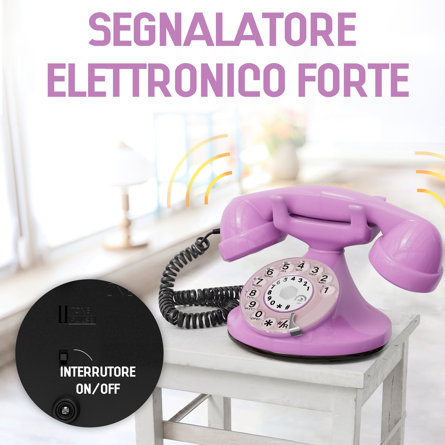 Opis Technology FunkyFon Cable Pink | 1920er Vintage Wählscheibentelefon mit elektronischer Klingel