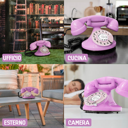 Opis Technology FunkyFon Cable Pink | 1920er Vintage Wählscheibentelefon mit elektronischer Klingel