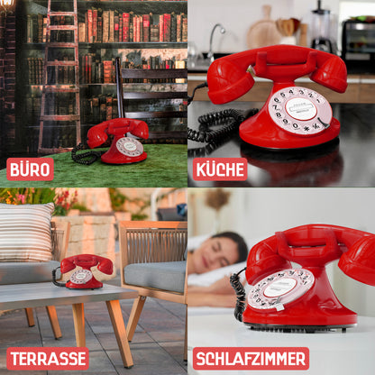 Opis Technology FunkyFon Cable Rot | 1920er Vintage Wählscheibentelefon mit elektronischer Klingel
