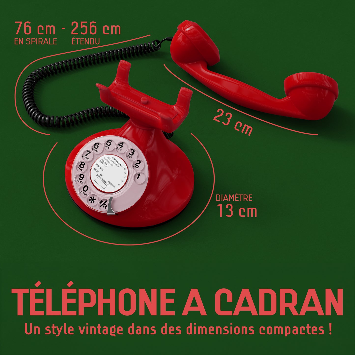 Opis Technology FunkyFon Cable Rot | 1920er Vintage Wählscheibentelefon mit elektronischer Klingel