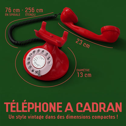 Opis Technology FunkyFon Cable Rot | 1920er Vintage Wählscheibentelefon mit elektronischer Klingel