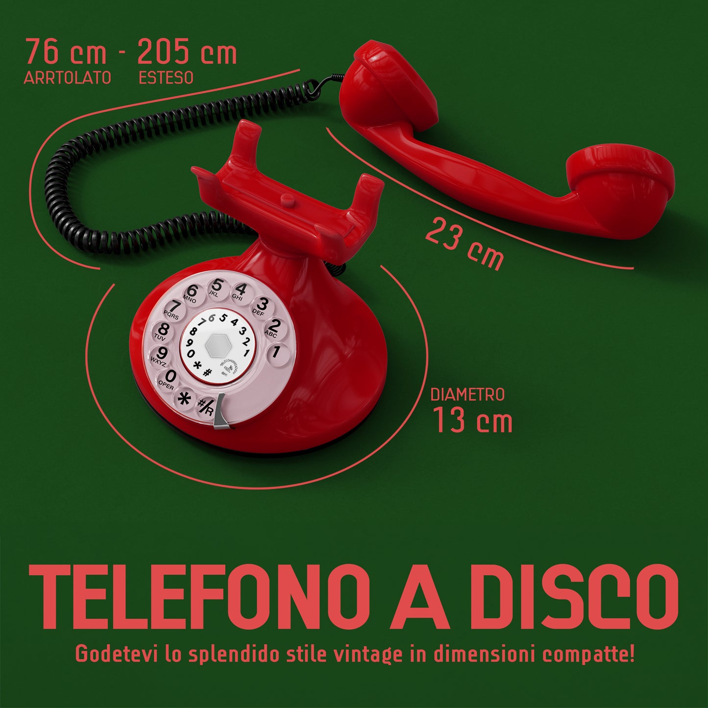 Opis Technology FunkyFon Cable Rot | 1920er Vintage Wählscheibentelefon mit elektronischer Klingel