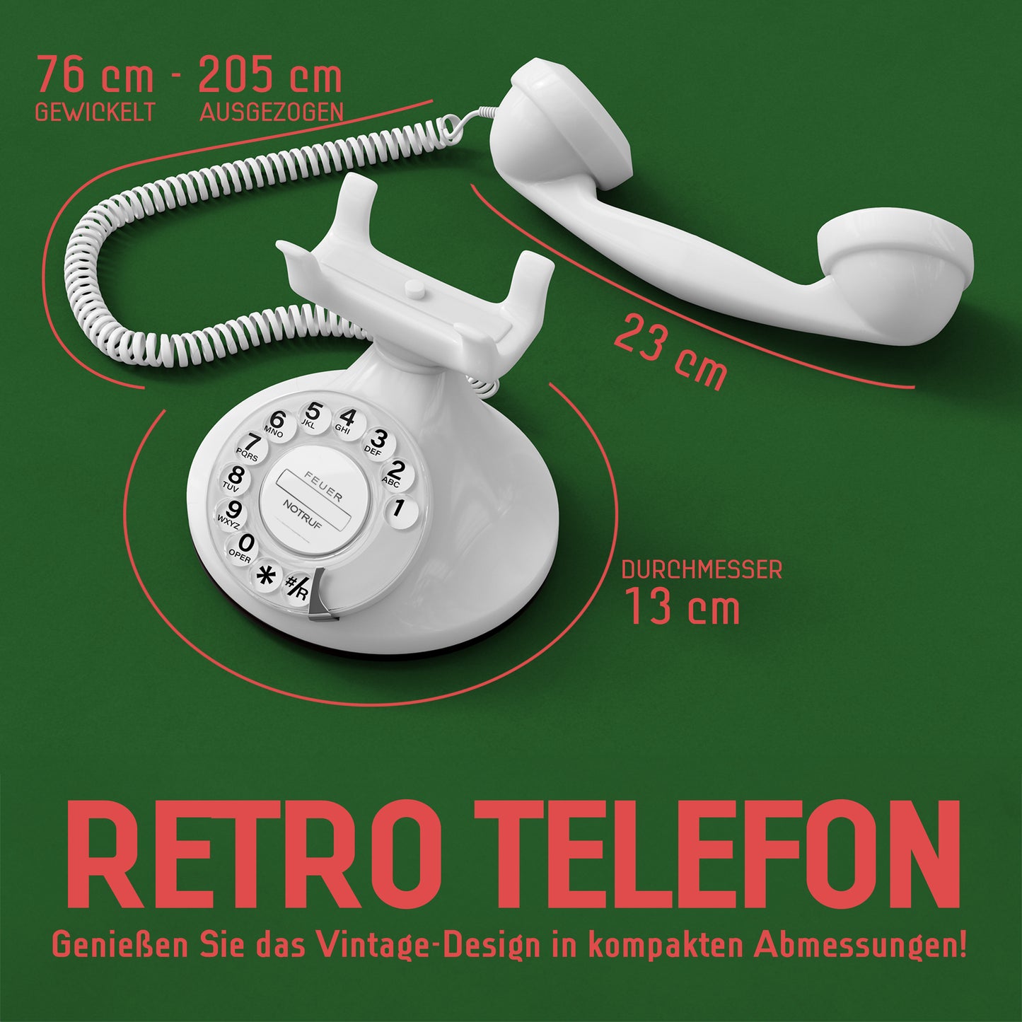 Opis Technology FunkyFon Cable White | 1920s Vintage Rotary Phone with Electronic Bell