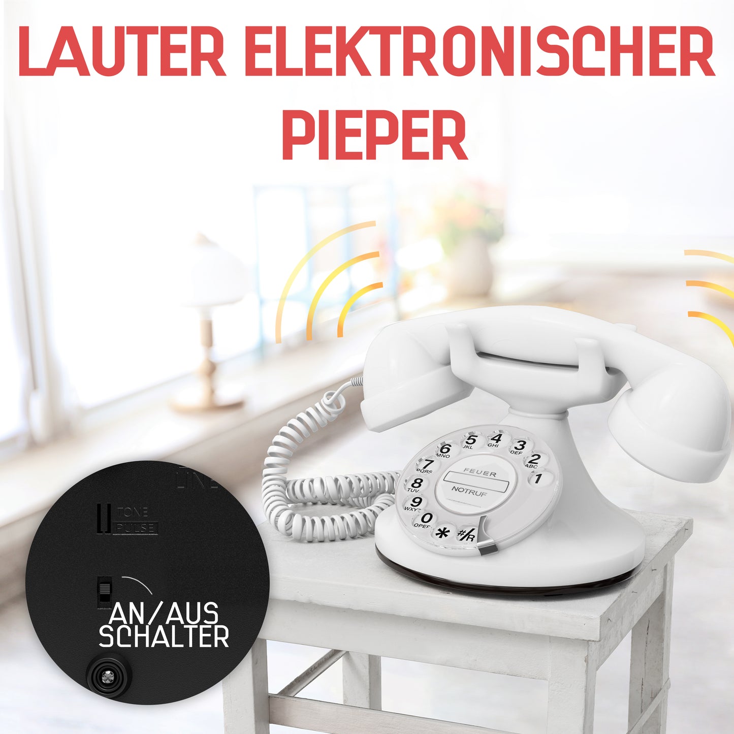 Opis Technology FunkyFon Cable White | 1920s Vintage Rotary Phone with Electronic Bell