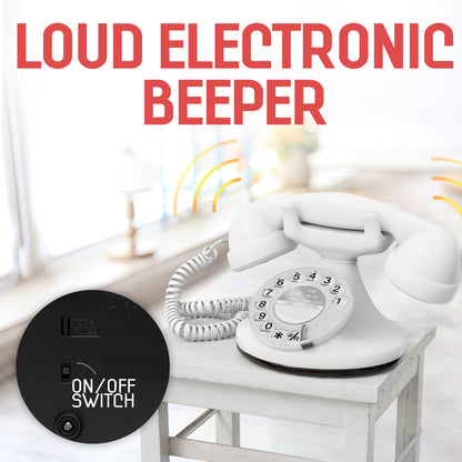 Opis Technology FunkyFon Cable White | 1920s Vintage Rotary Phone with Electronic Bell