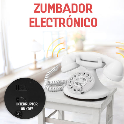 Opis Technology FunkyFon Cable White | 1920s Vintage Rotary Phone with Electronic Bell
