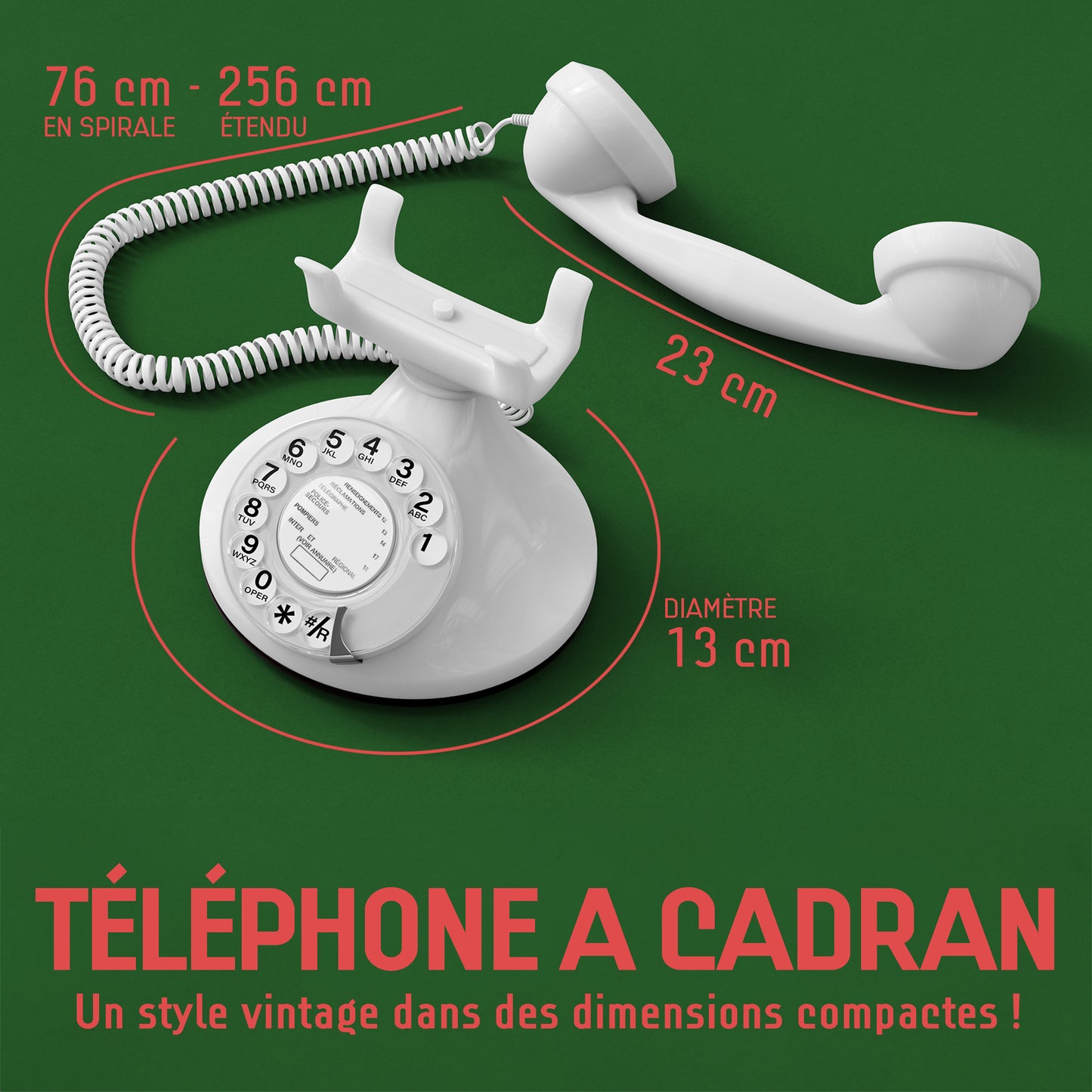 Opis Technology FunkyFon Cable White | 1920s Vintage Rotary Phone with Electronic Bell