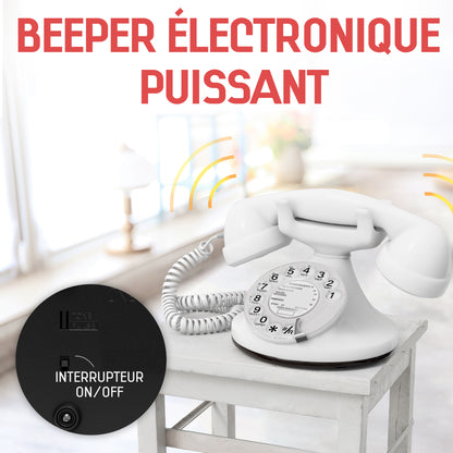 Opis Technology FunkyFon Cable White | 1920s Vintage Rotary Phone with Electronic Bell