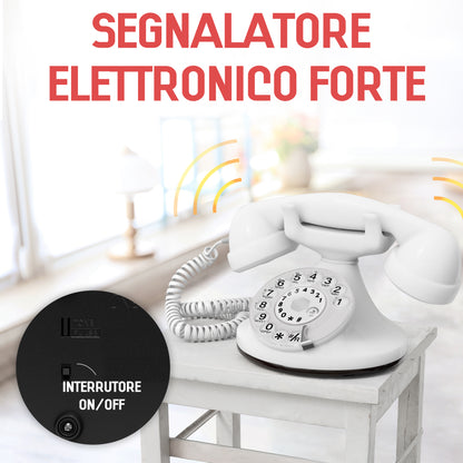 Opis Technology FunkyFon Cable White | 1920s Vintage Rotary Phone with Electronic Bell