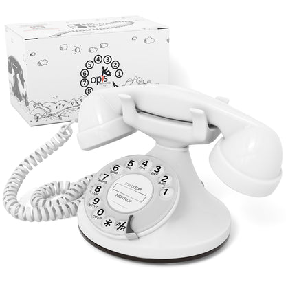 Opis Technology FunkyFon Cable White | 1920s Vintage Rotary Phone with Electronic Bell