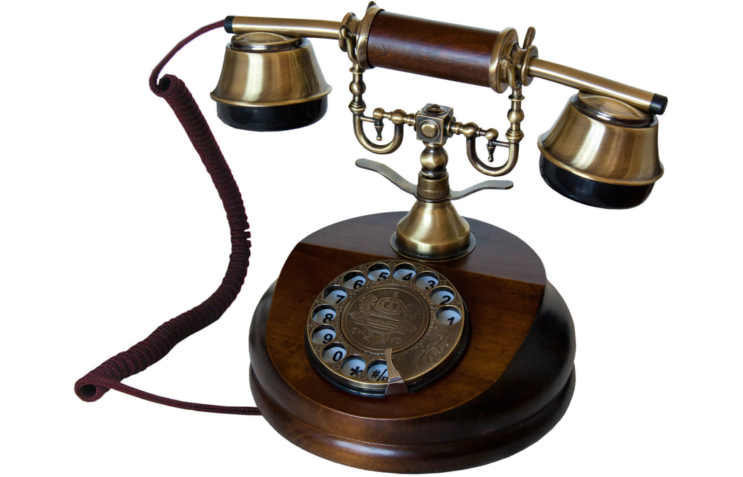 Opis 1921 cable retro telephone made of wood and metal / wooden telephone / classic telephone