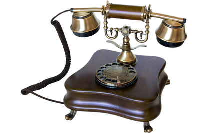 Opis 1921 cable Retrotelefon aus Holz und Metall / Holztelefon / Klassisches Telefon