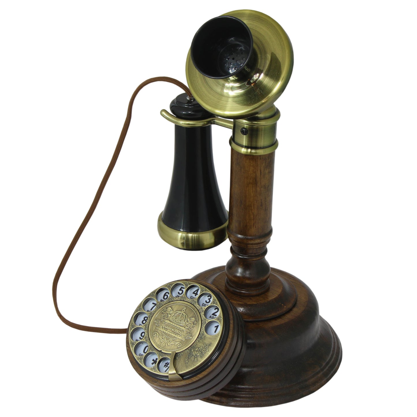 Opis 1921 cable Retrotelefon aus Holz und Metall / Holztelefon / Klassisches Telefon