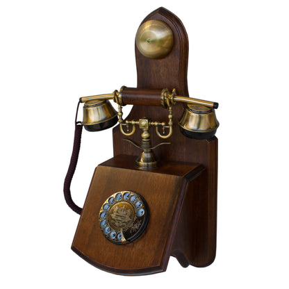 Opis 1921 cable Retrotelefon aus Holz und Metall / Holztelefon / Klassisches Telefon