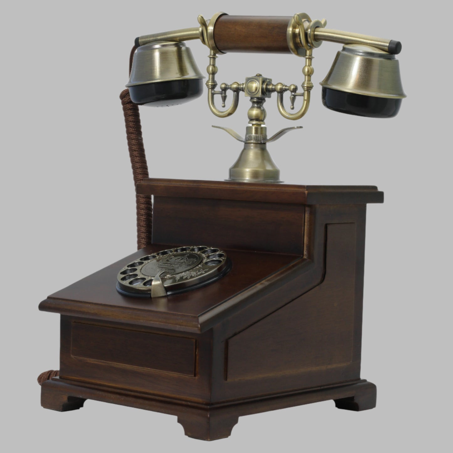 Opis 1921 cable Retrotelefon aus Holz und Metall / Holztelefon / Klassisches Telefon