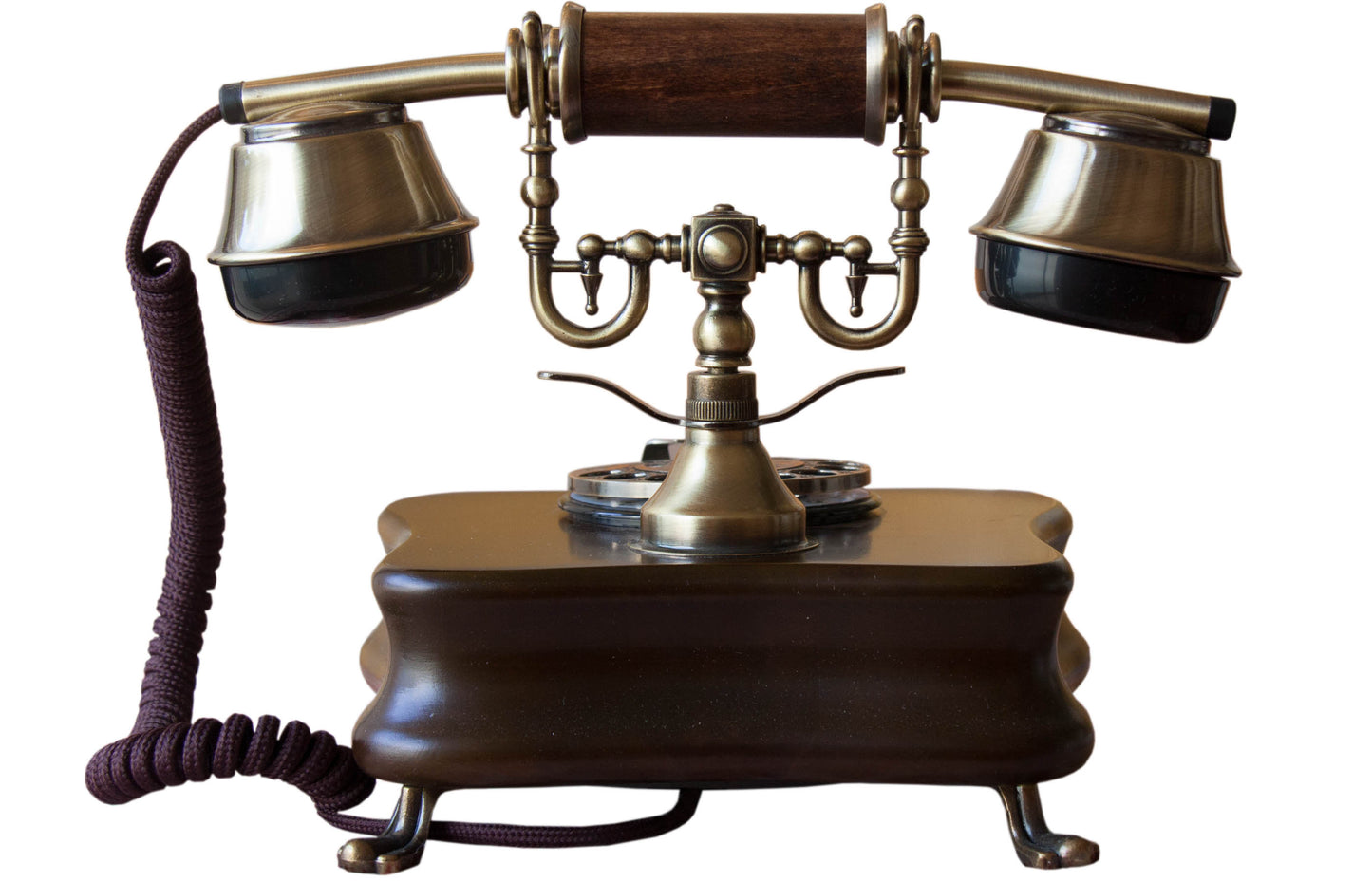 Opis 1921 cable Retrotelefon aus Holz und Metall / Holztelefon / Klassisches Telefon