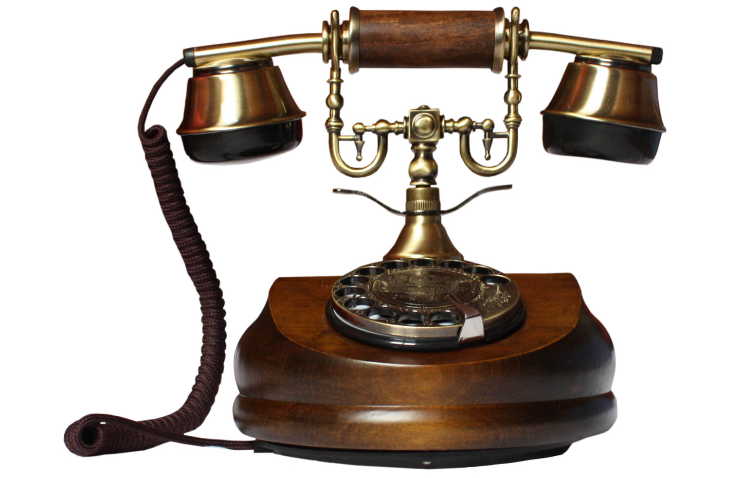 Opis 1921 cable Retrotelefon aus Holz und Metall / Holztelefon / Klassisches Telefon