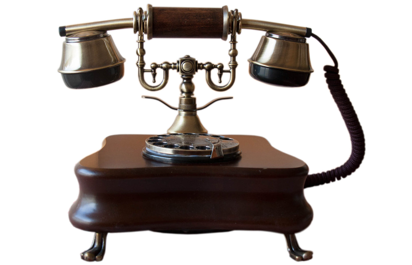 Opis 1921 cable Retrotelefon aus Holz und Metall / Holztelefon / Klassisches Telefon