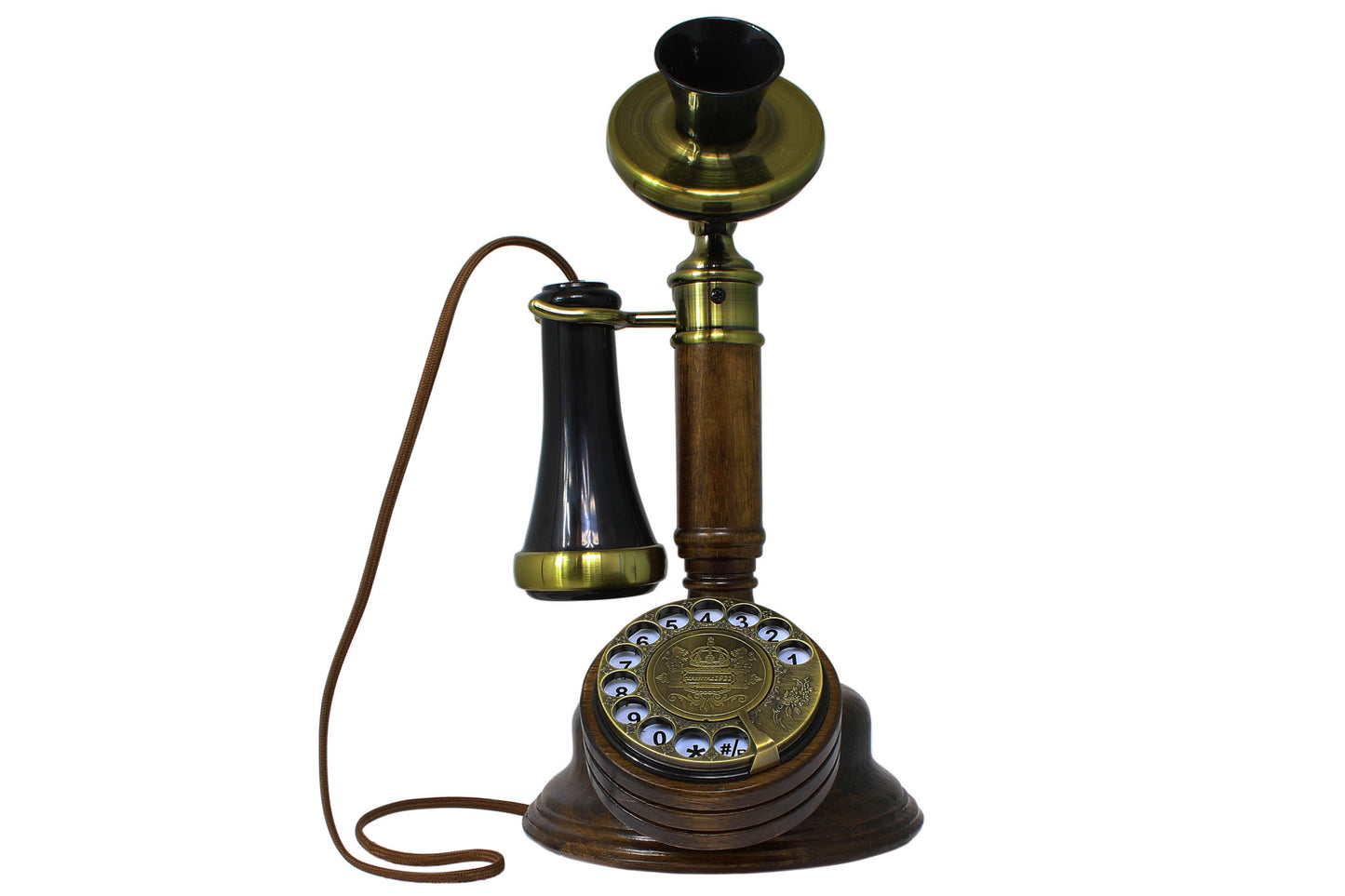 Opis 1921 cable Retrotelefon aus Holz und Metall / Holztelefon / Klassisches Telefon