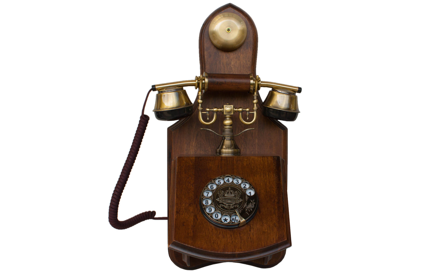 Opis 1921 cable Retrotelefon aus Holz und Metall / Holztelefon / Klassisches Telefon