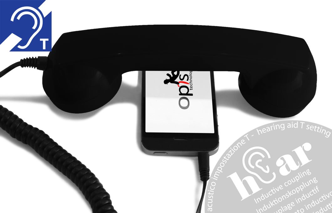 Opis 60s micro hEar Telefonhörer für Höregeräteträger / Retrohörer für alle modernen Smartphones