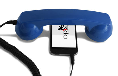 Opis 60s micro mobile phone handset, retro handset for smartphones, iPhone, Samsung, Huawei, etc.