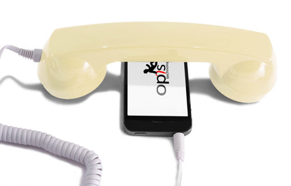 Opis 60s micro mobile phone handset, retro handset for smartphones, iPhone, Samsung, Huawei, etc.
