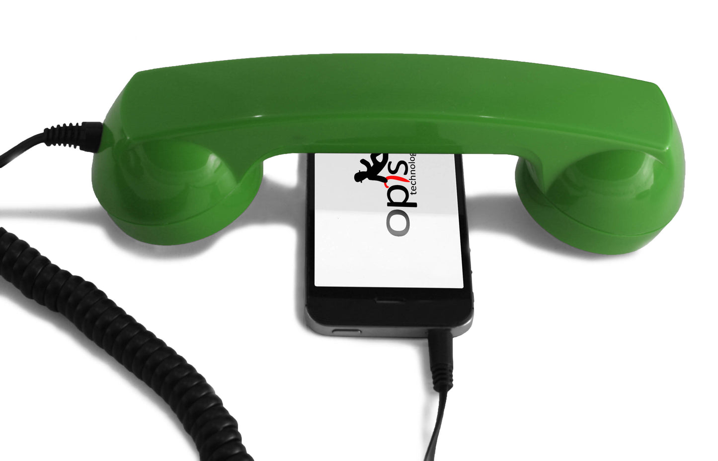 Opis 60s micro mobile phone handset, retro handset for smartphones, iPhone, Samsung, Huawei, etc.