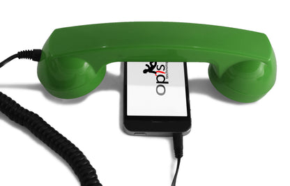 Opis 60s micro mobile phone handset, retro handset for smartphones, iPhone, Samsung, Huawei, etc.