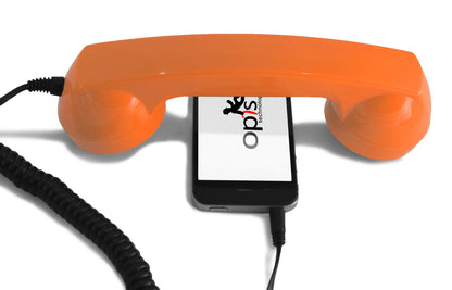 Opis 60s micro mobile phone handset, retro handset for smartphones, iPhone, Samsung, Huawei, etc.
