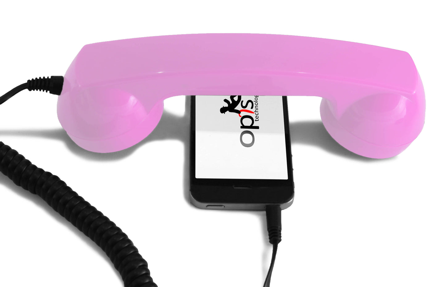 Opis 60s micro mobile phone handset, retro handset for smartphones, iPhone, Samsung, Huawei, etc.