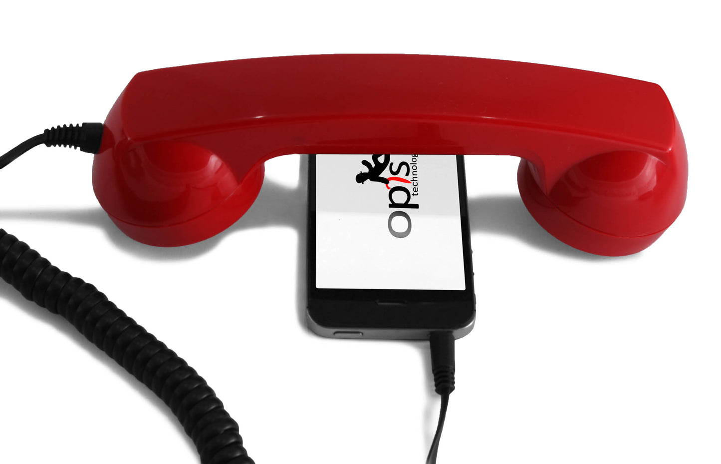 Opis 60s micro mobile phone handset, retro handset for smartphones, iPhone, Samsung, Huawei, etc.