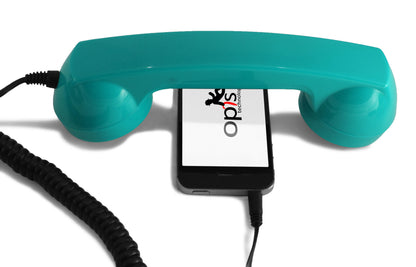 Opis 60s micro mobile phone handset, retro handset for smartphones, iPhone, Samsung, Huawei, etc.
