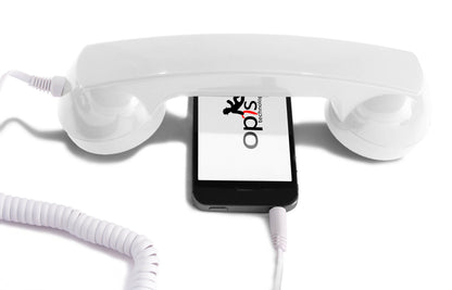 Opis 60s micro mobile phone handset, retro handset for smartphones, iPhone, Samsung, Huawei, etc.