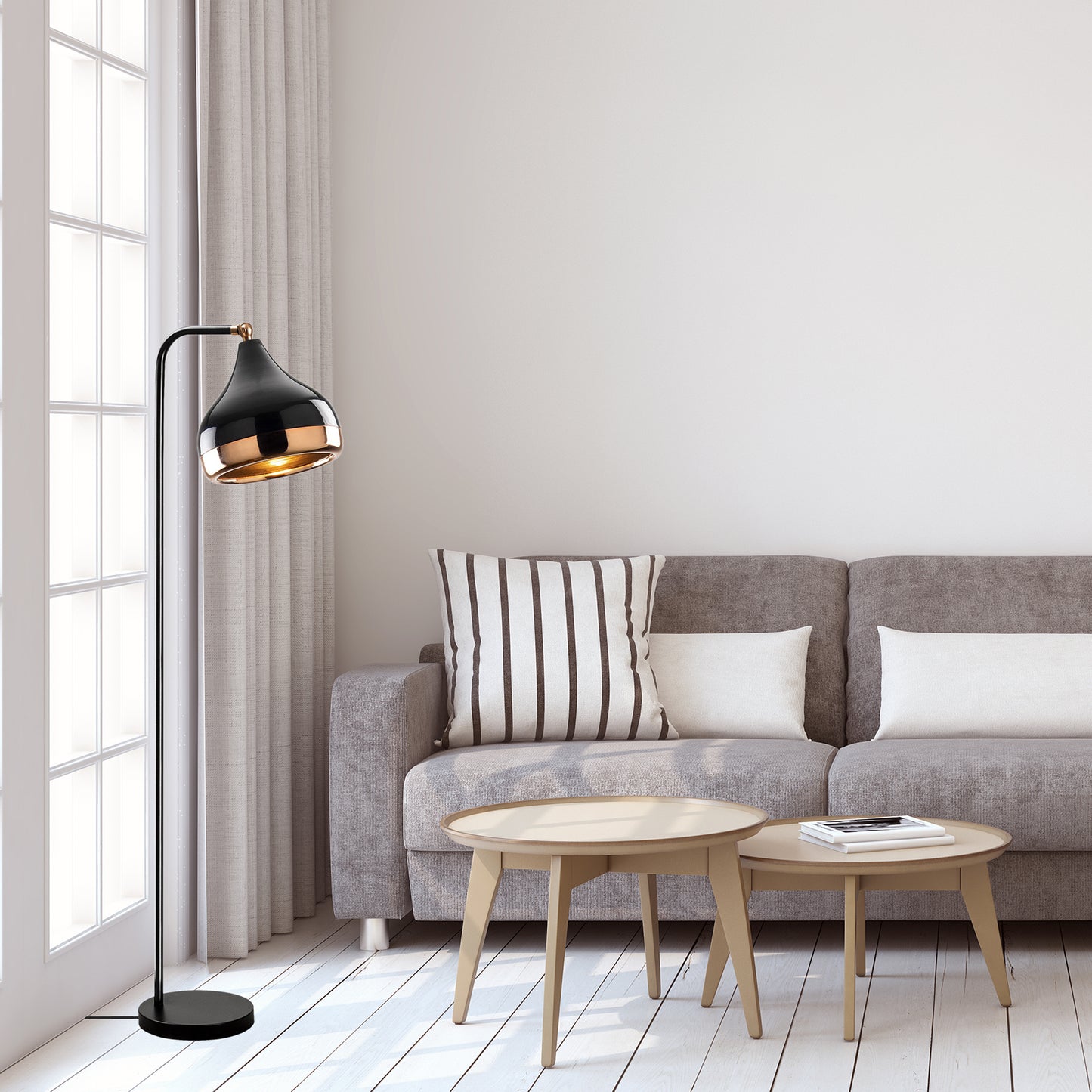 Opis Serie 5 - Elegante Lampen aus schwarzem Metall und Kupfer