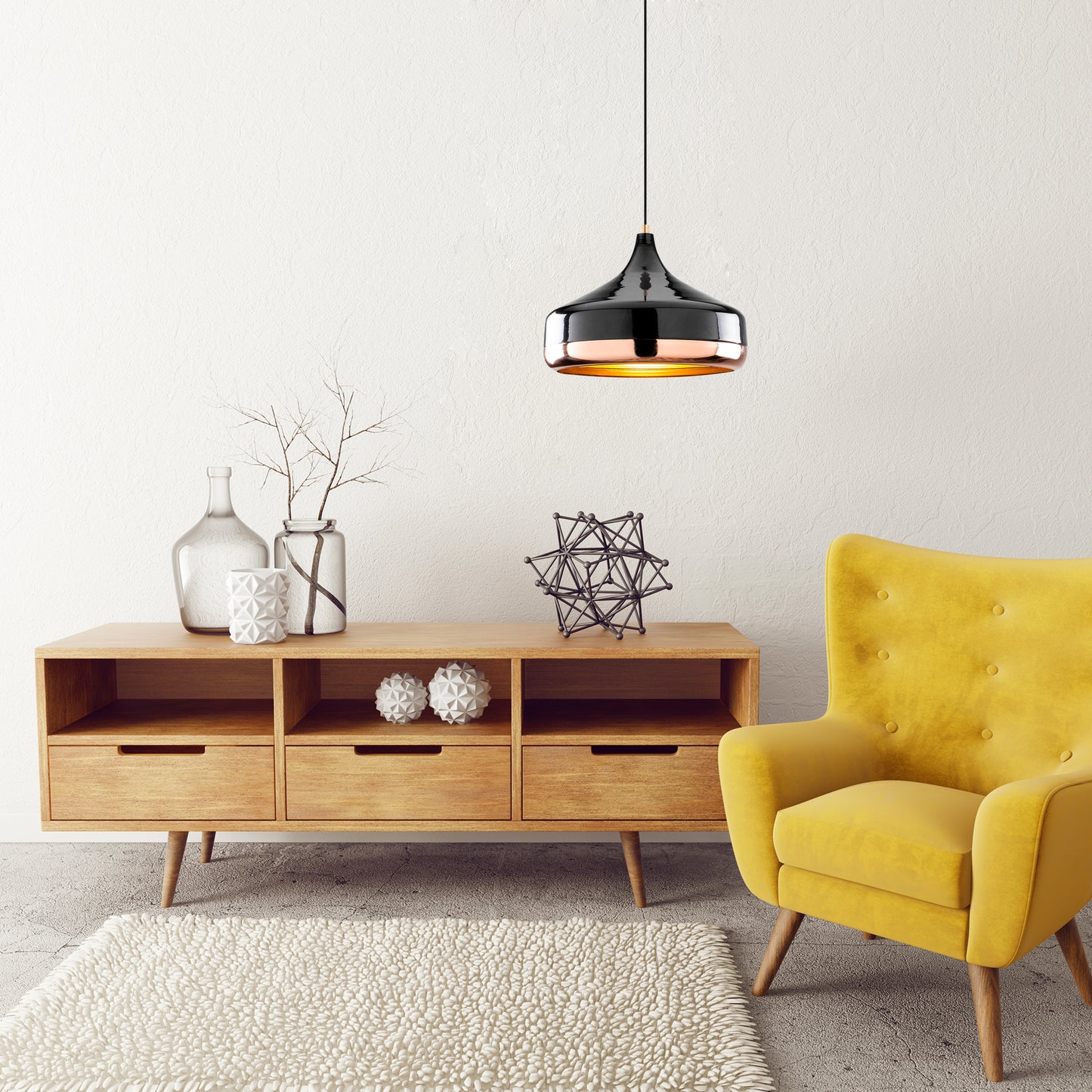 Opis Serie 5 - Elegante Lampen aus schwarzem Metall und Kupfer