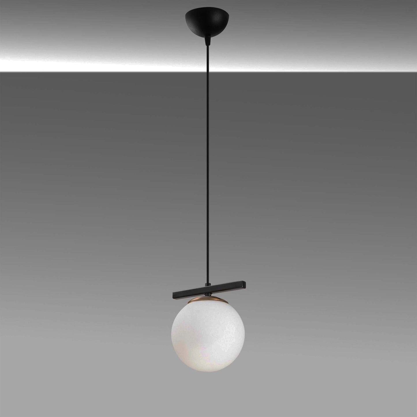 Opis Serie 6 - Elegante, weiße Glaskugel-Lampen mit Befestigung aus schwarzem Metall