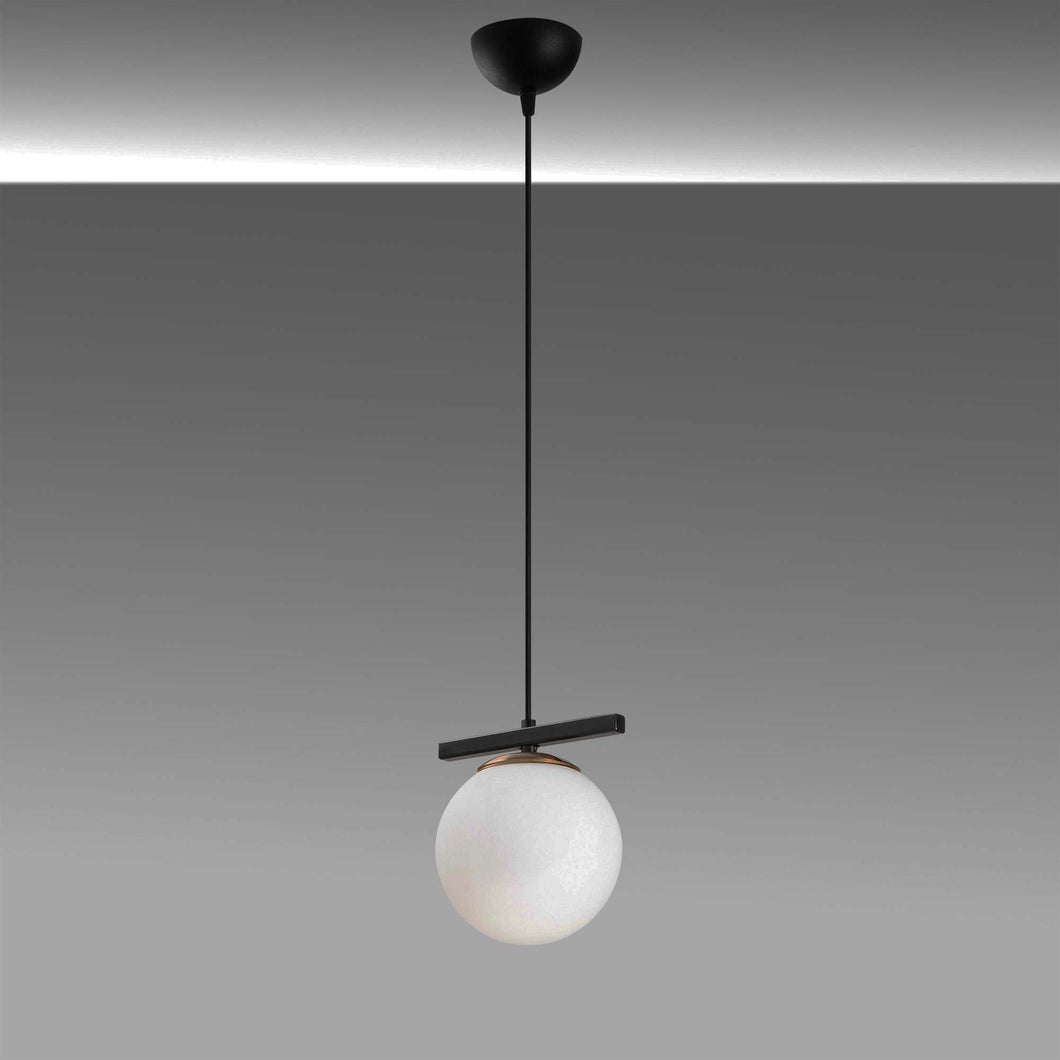 Opis Serie 6 - Elegante, weiße Glaskugel-Lampen mit Befestigung aus schwarzem Metall