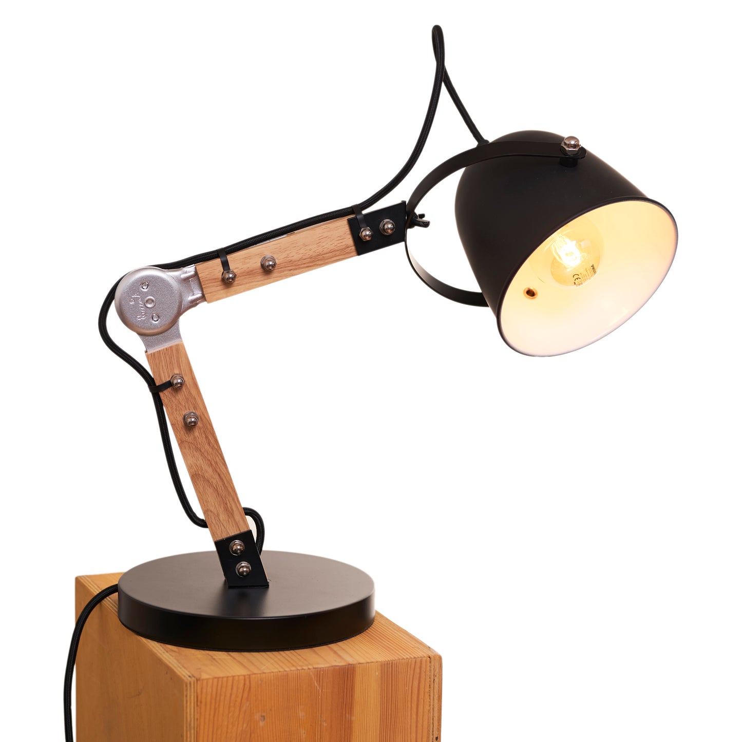 Opis Serie 1 - Retro Schreibtisch-oder Hängelampe aus massivem Metall und Holz