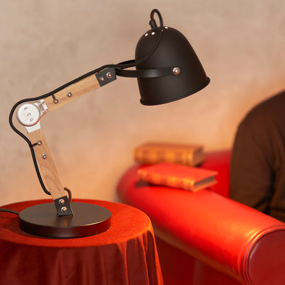 Opis Serie 1 - Retro Schreibtisch-oder Hängelampe aus massivem Metall und Holz