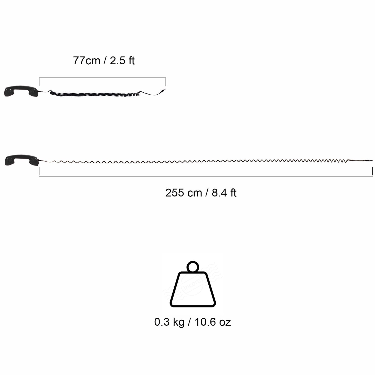 Opis 60s micro mobile phone handset, retro handset for smartphones, iPhone, Samsung, Huawei, etc.