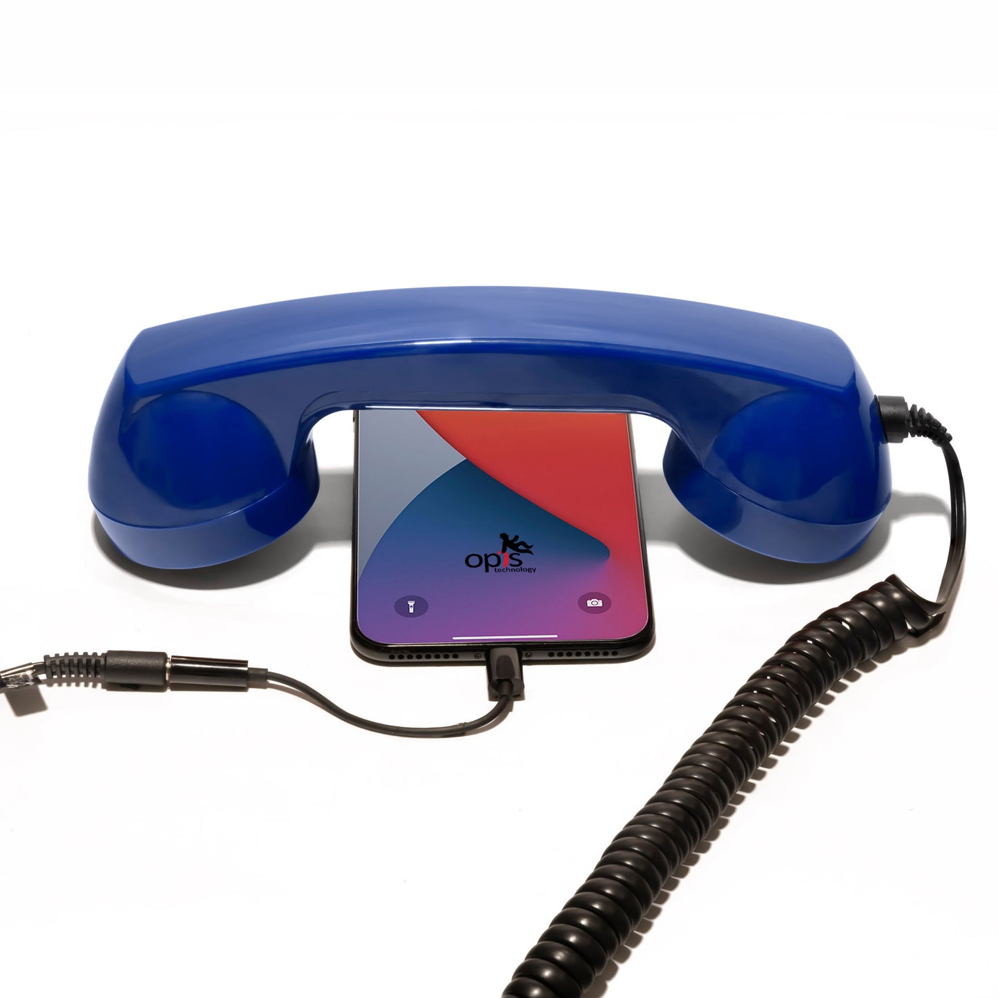 Opis 60s micro mobile phone handset, retro handset for smartphones, iPhone, Samsung, Huawei, etc.