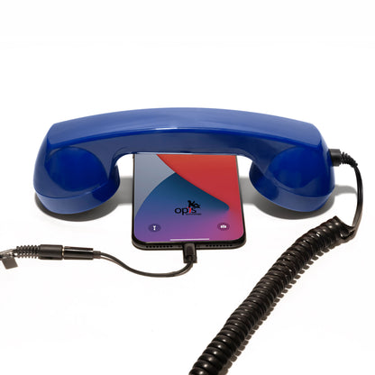 Opis 60s micro mobile phone handset, retro handset for smartphones, iPhone, Samsung, Huawei, etc.