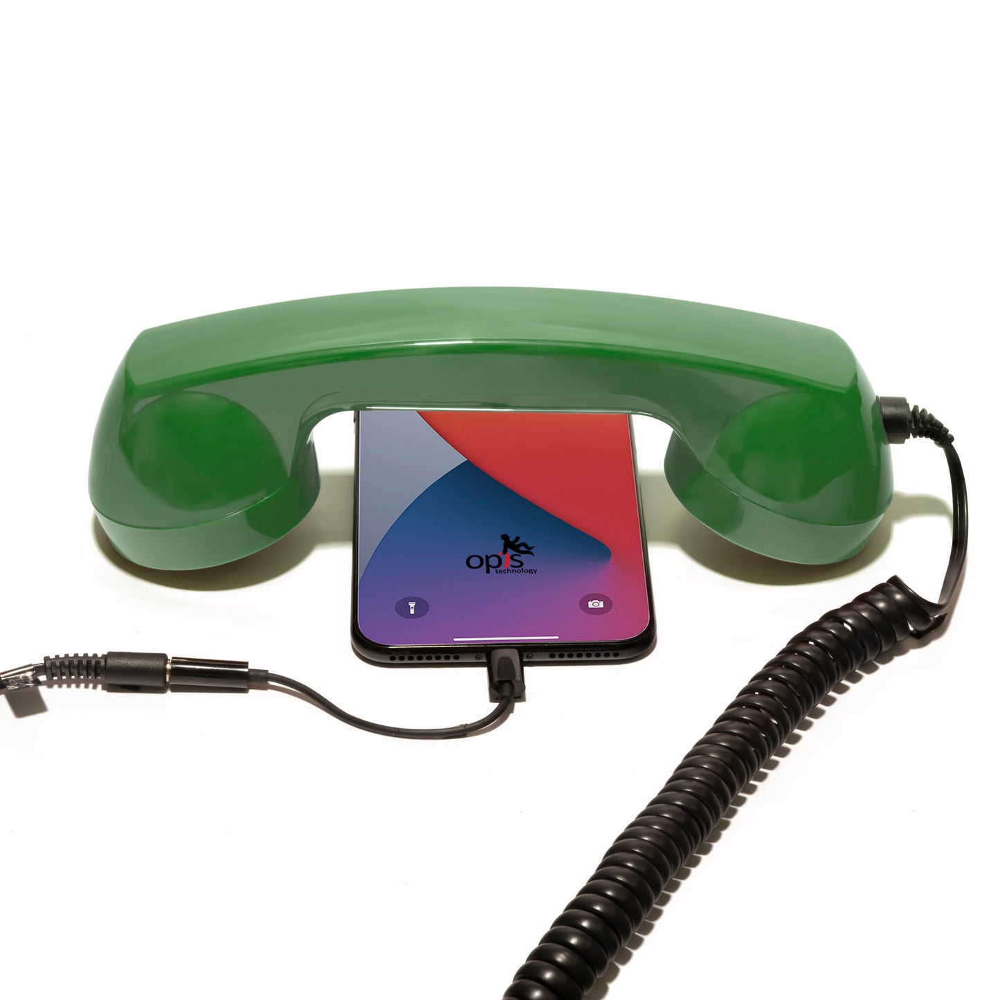 Opis 60s micro mobile phone handset, retro handset for smartphones, iPhone, Samsung, Huawei, etc.
