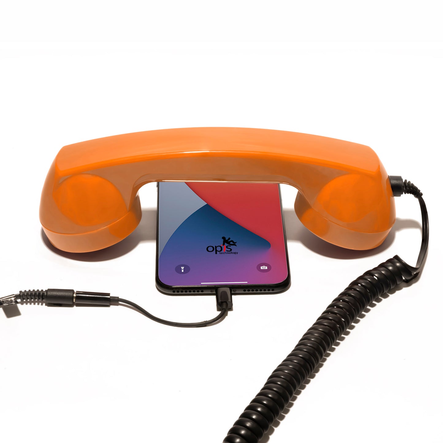 Opis 60s micro mobile phone handset, retro handset for smartphones, iPhone, Samsung, Huawei, etc.