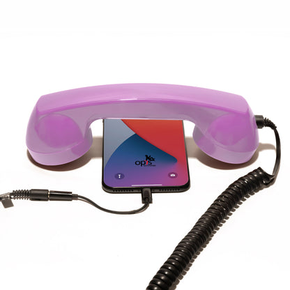 Opis 60s micro mobile phone handset, retro handset for smartphones, iPhone, Samsung, Huawei, etc.