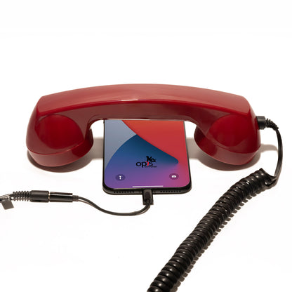Opis 60s micro mobile phone handset, retro handset for smartphones, iPhone, Samsung, Huawei, etc.