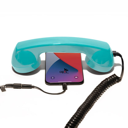 Opis 60s micro mobile phone handset, retro handset for smartphones, iPhone, Samsung, Huawei, etc.